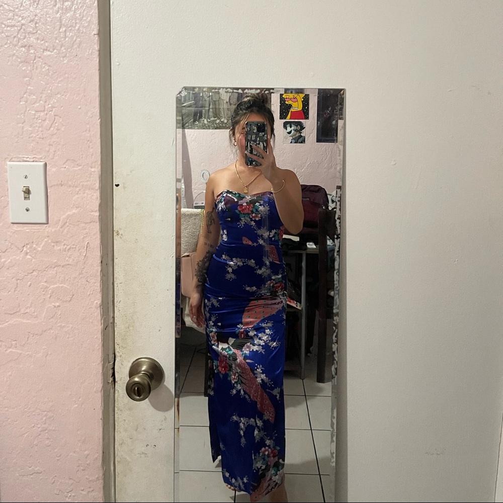 Blue Floral Bodycon Dress